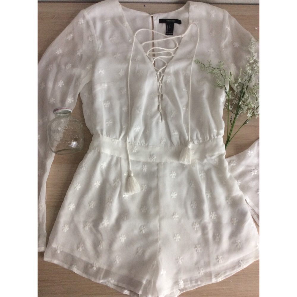 White Embroidered Romper